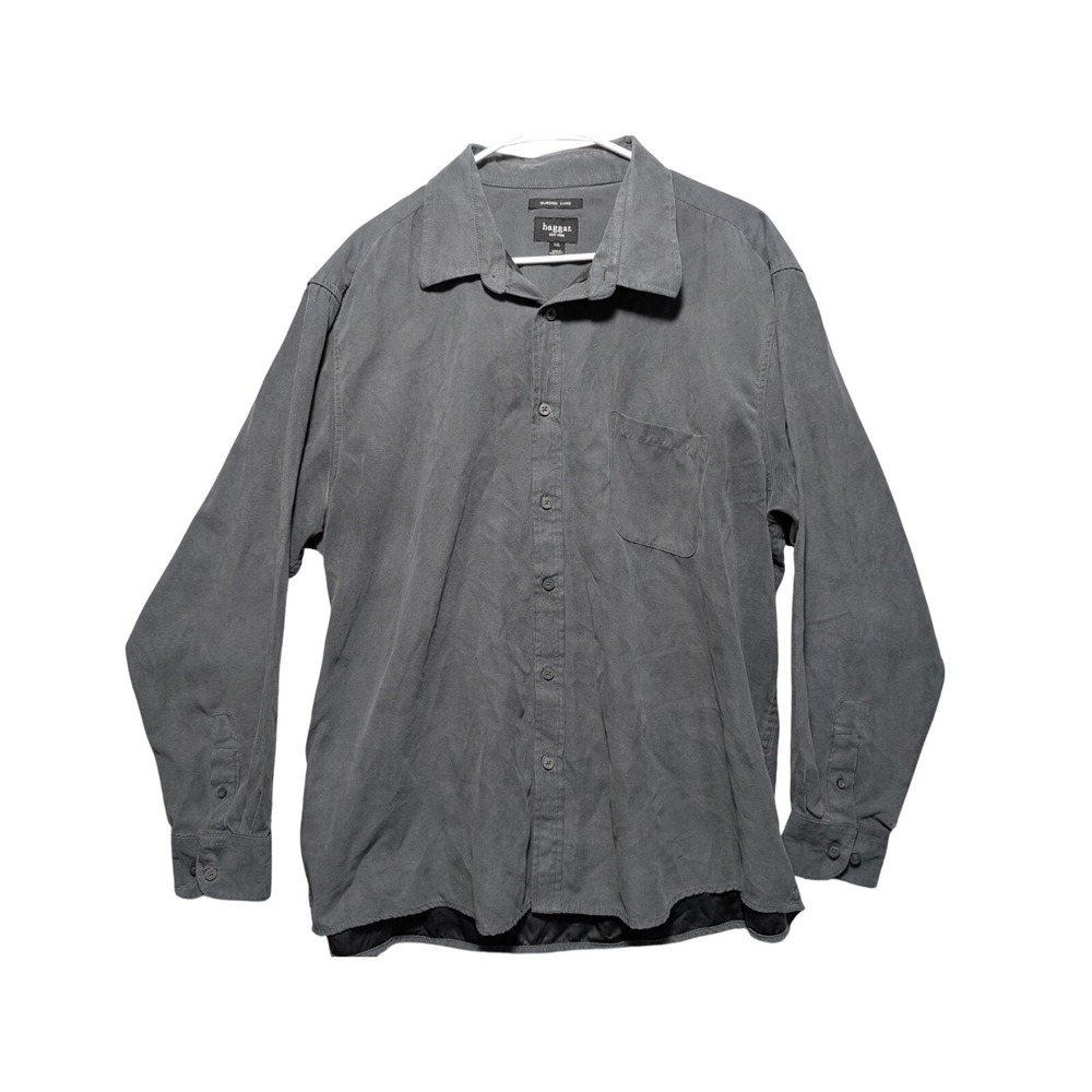 Haggar Sueded Luxe Mens XXL Gray Long Sleeve Button Down Shirt Soft Touch